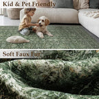 Area Rug 6x9 Green Washable Living Room Carpet Soft Non Slip Vintage Bedroom Indoor Office Traditional Retro Distressed Large Thicker Throw Rug for Dining Room Kitchen Playroom