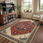 6x9 Orange Red Area Rug for Living Room, Machine Washable Rugs with Non-Slip Backing for Bedroom, Vintage Medallion Carpet Dining Room Office Kids Room Decor