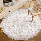 jinchan Kalen Round Rug 6ft Area Rug Washable Vintage Indoor Retro Accent Floor Cover Distressed Floral 6' Round Circle Boho Non Slip Thin Carpet for Living Room Dining Room Bedroom Kitchen Red