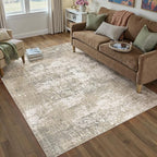 Beige Area Rug 3x5 Machine Washable Modern Abstract Office Carpet Neutral Non Slip Indoor Entry Low Pile Soft Non Shedding Small Mat Bedroom Throw Rug for Kitchen Laundry Dining Room