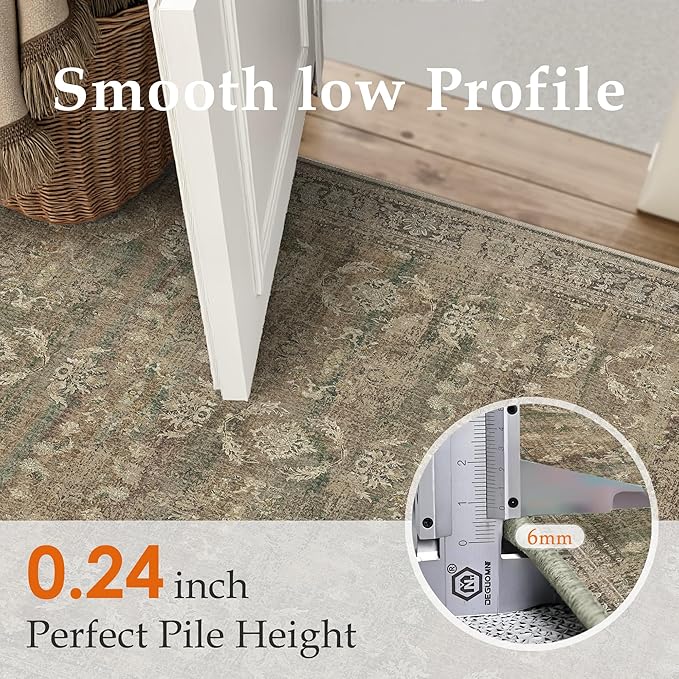 5x7 Brown Area Rug for Living Room Washable Vintage Distressed Carpet Bedroom Low Pile Non Slip Indoor Soft Retro Throw Accent Rug Office Kitchen Bathroom Dining Room