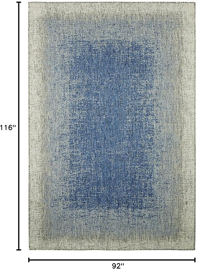 FH Home Flat Woven Outdoor Rug - Waterproof, Easy to Clean, Stain Resistant - Premium Polypropylene Yarn - Modern Ombre - Large Patio, Deck, Sunroom - Dhruva - Blue - 7ft 8in x 9ft 8in