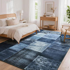 Tepook Modern Area Rug for Living Room, 6x9 Geometric Large Rugs for Bedroom, Washable Patchwork Rug Indoor Non-Slip Throw Carpets for Dining Room Office Farmhouse Home Decor, Blue