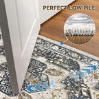 EnHomee 4x6 Washable Area Rugs for Bedroom, Boho Vintage Rugs, Foldable Area Rug for Dining Room, Non-Slip Soft Living Room Rug, Low Pile Large Carpet for Bathroom, Blue and Brown