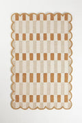 Hand-Tufted Wool Area Rug with Scalloped Edges, Neutral Beige Plaid Pattern, Cozy Soft Accent Rug for Living Room, Bedroom, and Nursery, Handmade Decorative Carpet, 7x7 Ft (Square)