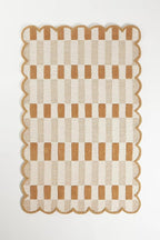 Hand-Tufted Wool Area Rug with Scalloped Edges, Neutral Beige Plaid Pattern, Cozy Soft Accent Rug for Living Room, Bedroom, and Nursery, Handmade Decorative Carpet, 2.5x10 Ft (Runner)