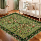 Green Area Rug 3x5 Washable, Non-Slip Small Rug Carpet, Floral Boho Low Pile Soft Throw Rugs for Entryway, Bedroom, Kids Room, Dorm, Office, Nursery, Vintage Home Decor