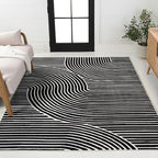 JONATHAN Y Hallie High-Low Curve Black/White 3x5 Indoor Area Rug, Minimalist Geometric, Modern, Non-Shedding, Stain Resistant for Bedroom, Living Room, Kitchen (SCN100F-3)