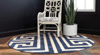 Unique Loom Athens Collection Classic Geometric Modern Border Design Area Rug (6' 0 x 6' 0 Round, Navy Blue/ Beige)