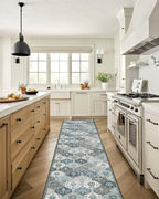Lahome Moroccan Hallway Runner Rug Non Slip, 2x10 Washable Runner Rugs for Hallway 2x10 Vintage Ultra-Thin Throw Long Carpet for Kitchen Entryway Bedroom Laundry Room, Blue