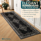 Istana Hallway Runner Rug 2.5x8 - Black Kitchen Rugs Non Slip Washable -Silk's Soft Touch Carpet Runner - Stylish Runner Rugs for Home