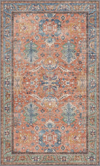 Bavni Area Rug 3x5, Non-Slip Washable Rugs for Living Room Office, Boho Distressed Printed Rug, Low Pile Foldable Decorative Carpet for Bedroom Kitchen Office, Terracotta/Blue