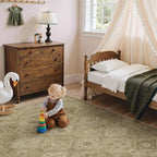 Bavni 5x7 Area Rugs for Living Room, Machine Washable Rug Non Slip, Vintage Chenille Distressed Print Carpet, Large Low Pile Ultra-Thin Lightweight Rugs for Bedroom, Dining Room, Office, Nut Brown
