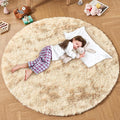Andency Tie-Dyed Beige Round Area Rug for Living Room, 5x5 ft Shag Rug for Bedroom, Fluffy Circle Carpet for Home Decor, Room, Fuzzy Plush Circular Rug for Dorm Playroom