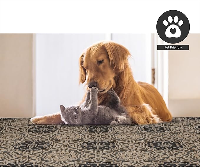 FH Home Flat Woven Outdoor Rug - Waterproof, Easy to Clean, Stain resistant - Premium Polypropylene Yarn - Mosaic Tile - Patio, Deck, Porch, Balcony, Laundry - Messina - Charcoal - 3ft 11 in x 5ft 6in