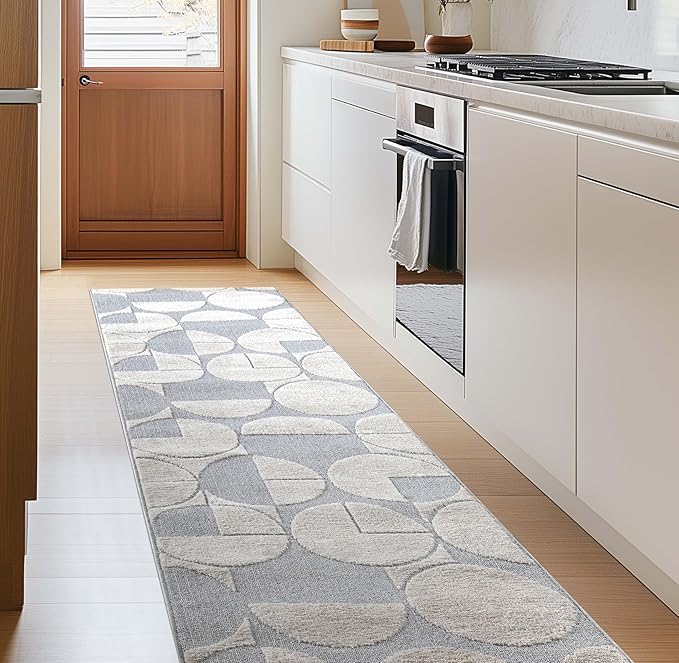 Well Woven Custom Size Hallway & Stair Runner- Harlow Harmony Ivory/Grey 27 Inches Wide x 21 Feet Long Runner (27" x 21') Runner Rug - Modern Geometric Pattern, Ultra-Soft, Easy-Clean