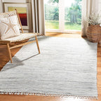 SAFAVIEH Rag Rug Collection Area Rug - 5' x 8', Grey, Handmade Boho Stripe Cotton, Ideal for High Traffic Areas in Living Room, Bedroom (RAR121A)