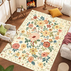 DUKINO 6x9 Area Rug, Floral Rugs for Living Room, Lightweight Non Slip Washable Rug, Indoor Low Pile & Non-Shedding Boho Design Rugs for Bedroom, Living Room, Dining Room, Beige Yellow