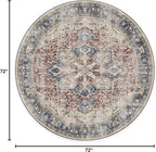 RUGGABLE Washable Vintage Area Rug – Kamran Royal Blue 6 ft Round, Stain-Resistant, Non-Slip – Medium Machine Washable Rugs for Living Room, Bedroom, Hallway, Entryway & Office–with Cushioned Pad