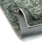 2x8 Washable Runner Rug for Kitchen Hallway Green Vintage Non-Slip Low Pile Distressed Rustic Carpet Lightweight Vacuumable Soft Long Throw Rug for Entryway Bedroom