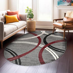 Rugshop Modern Wavy Circles Design Non-Shedding Oval Rug, Carpet for Living Room, Dining Room, or Bedroom, Red, 5' x 7' Oval