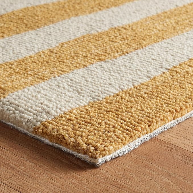 Dash & Albert Silas Stripe Gold Hand Micro Hooked Wool Rug, 3 X 5 Feet, Yellow/Orange Stripe Pattern - Premium Luxury Hotel Quality Soft Breathable Hypoallergenic Machine Washable Easy Care All