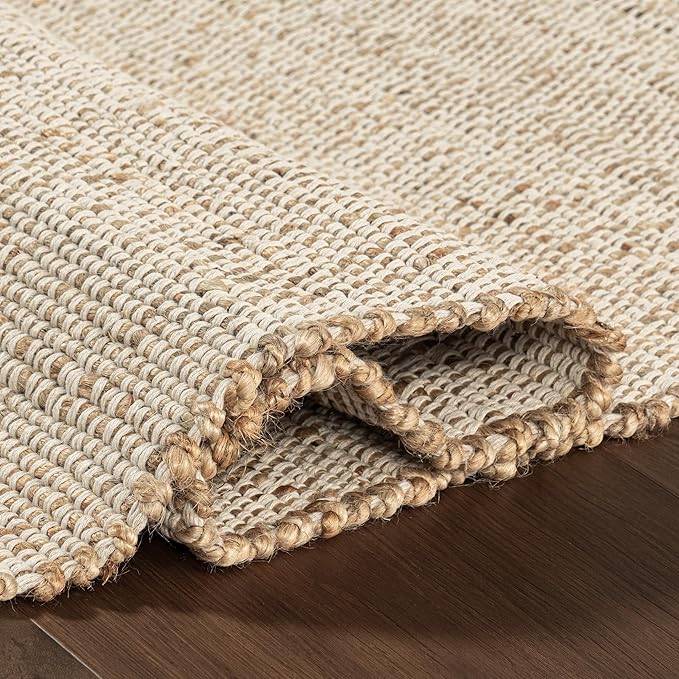nuLOOM 2'6" x 12' Elfriede Jute & Cotton Hand Woven Area Rug, Natural, Solid Rustic Farmhouse Style, Weaved Design, Natural Fiber, For Bedroom, Living Room, Dining Room, Hallway, Office, Entryway