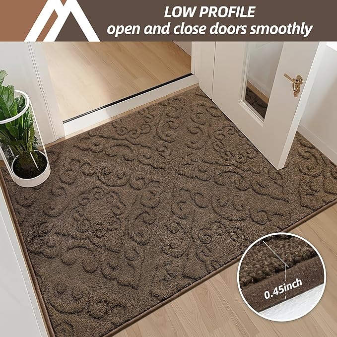 COSY HOMEER Door Mat 24”x36”,Absorbent Dirt Trapper Entryway Rugs,Non-Slip Welcome Mat,Washable Entry Rugs,Low Pile Doormat for Front Back Door,Wet Shoes & Paws,Brown
