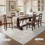 Bavni Washable Rugs 8x10-Machine Washable Rug Lightweight Low Pile, Vintage Floral Rug Non-Shedding Distressed Throw Carpet for Living Room Bedroom Office, Light Gery