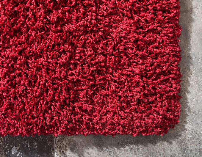 Unique Loom Solid Shag Collection Area Rug (2' 6" x 16' 5" Runner, Cherry Red)
