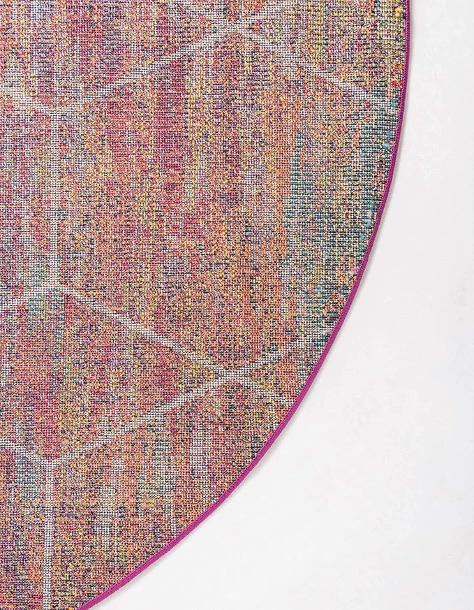 Unique Loom Trellis Frieze Collection Area Rug - Geometric (3' Round, Multi/ Ivory)