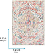 Livabliss Area Rugs - 5x7 Odelia Vintage Boho Red Off-White Blue Area Rug for Living Room Bedroom - Floral Medallion Stain Resistant Carpet for Kitchen, Nursery, Office (5'3" x 7'3")