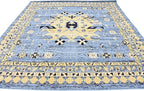 Unique Loom Taftan Collection Border Geometric Tribal Inspired Design Area Rug, 8 ft, Light Blue/Gold