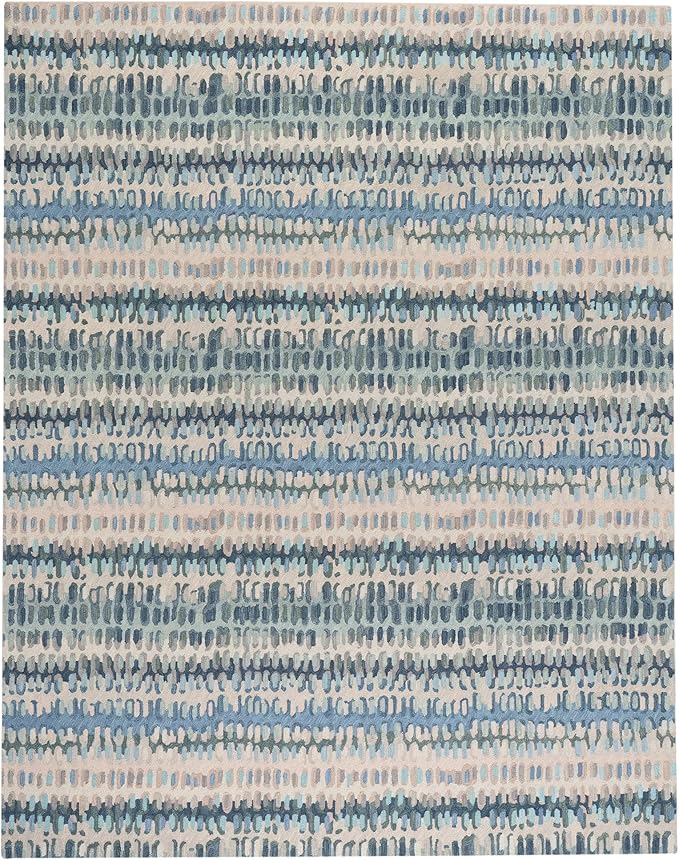 Dash and Albert Paint Chip Wool Area Rug - 3' x 5' Blue Graphic Hand Micro Hooked Accent Rug - Durable, High Traffic Areas Hallway, Living Room, Stairs