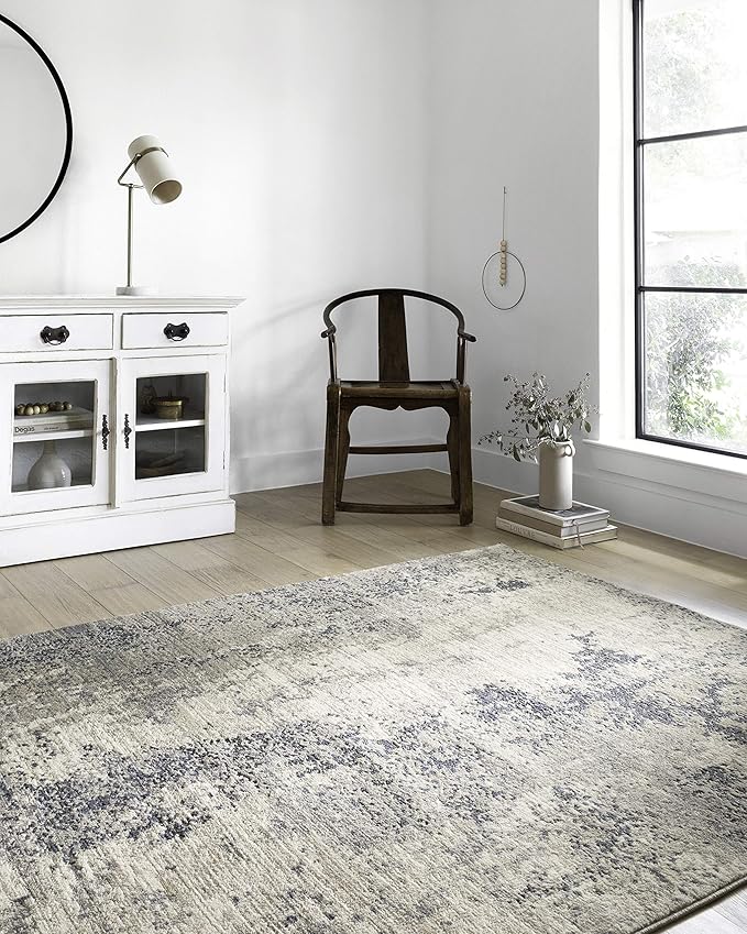 Loloi Teagan Collection TEA-07 Natural/Denim 2'-8" x 7'-6" Runner Rug, Large, Soft Neutral Rug, High-Traffic for Living Room, Bedroom, Home Office, Dining Area