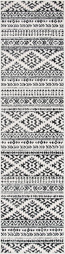 SAFAVIEH Tulum Collection Runner Rug - 2' x 15', Ivory & Black, Moroccan Boho Tribal Design, Non-Shedding & Easy to Clean, Ideal for Living Room, Hallway, Foyer, Bedroom (TUL272B)