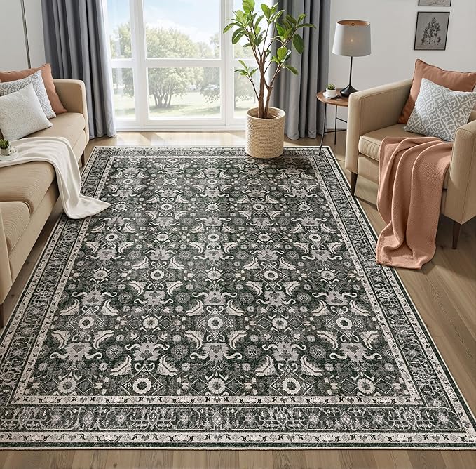 WITSHOCK Living Room Area Rugs 7x9: Soft Non-Slip Backing Washable Rugs Vintage Large Carpet for Bedroom Office Dining Room Kitchen Stain Resistant Home Decor Rug