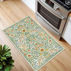 Floral 2x3 Entryway Rug,Washable Front Door Mat Indoor Non Slip Low Pile Small Carpet, Soft Grass Green Boho Botanical Throw Rug for Bathroom Bedroom Kitchen Laundry Indoor Entrance