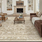 HUGEAR 8x10 Machine Washable Rugs Beige Hallway Large Area Rug Indoor Accent Rug Floral Low Pile Carpet Soft Throw Aesthetic Rug Bedroom Living Room Office Dining Room Kitchen Laundry Room