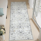 jinchan Kalen Runner Rug 2x5 Washable Area Rug Soft Vintage Hallway Indoor Floor Mat Thin Retro Distressed Carpet Grey Floral Print Country Non Slip Bathroom Kitchen Bedroom Living Room
