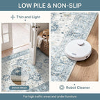 Runner Rug 2'6''x8, Non Slip Vintage Hallway Runner Rugs, Low Pile Lightweight Machine Washable Mat for Hallway, Entryway, Bedroom, Kitchen and Corridor, Blue