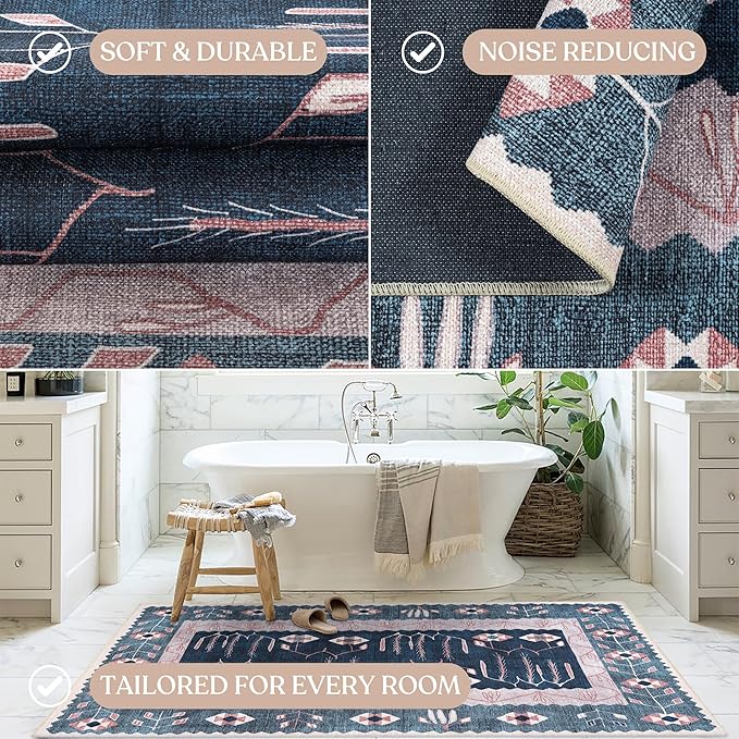 Washable Area Rug. Modern Farmhouse. Vintage. Turkish. Bohemian. Distressed. Oriental. Traditional. Rugs for Living Room. Dining. Bedroom. Office. Entryway. Foyer. (862CN, 2'5" x 4'9")