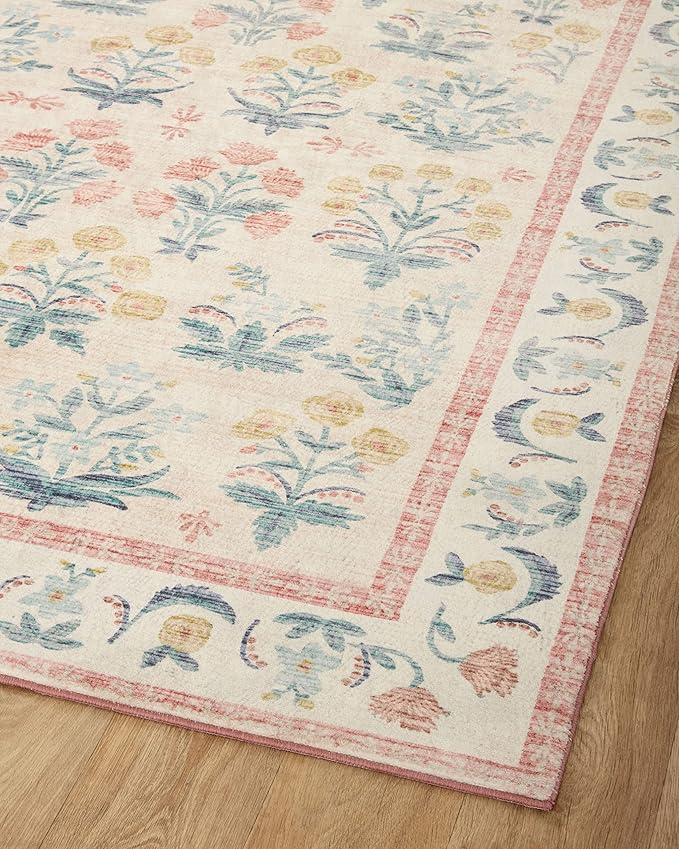 Loloi Rifle Paper Co. Eden Collection EDE-01 Mughal Rose Blush 2'-0" x 5'-0" Accent Rug feat. CloudPile™