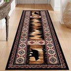 Rustic Cabin Bear Runner Rug, 2x7ft, Native American Long Runner Rug, Wildlife Black Bear Forest Hallway Rug, Vintage Brown Non-Slip Washable Southwestern Style Rug for Entry Kitchen