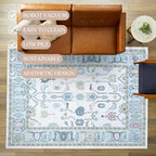 Fame Living Cream Green Oushak Rug, Modern, Vintage, Turkish, Eclectic, Floral, Pastel, Washable, Extra Large Area Rugs for Living Room, Dining, Bedroom, Lounge, 9'x12'