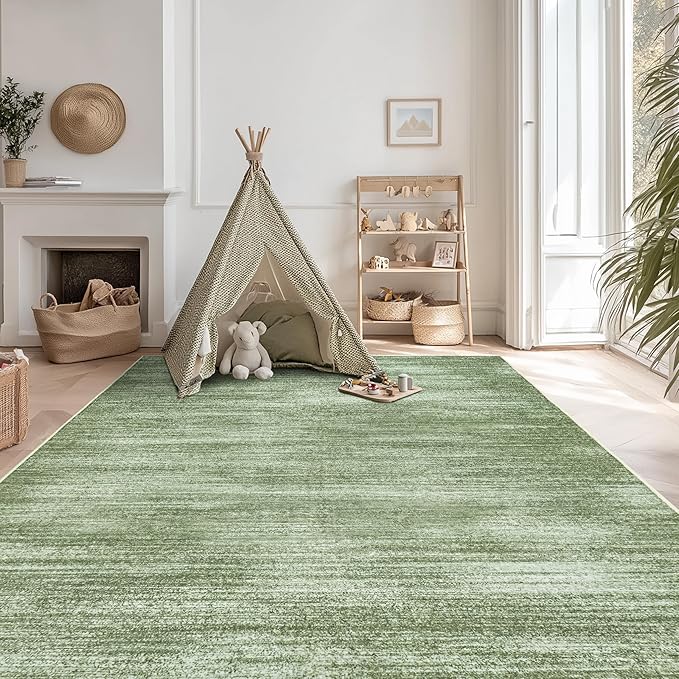 Olive Green Area Rug 8x10 Washable Non Slip Abstract Modern Farmhouse 8x10 Rug for Living Room Bedroom Dark Green Extra Large Carpet for Dining Room Under Table