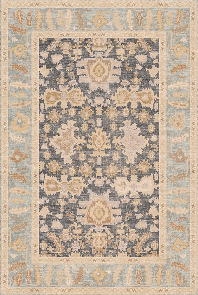 Kuden 3x5 Small Rug, Machine Washable, Non-Slip Backing, Vintage Style, Soft, Low Pile, Area Rugs for Entryway Kitchen Indoor Entrance