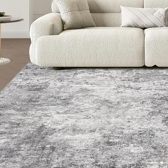 Square Area Rugs : Washable 8x8 Neutral Modern Abstract Carpet for Living Room Bedroom - Soft Floor Mat with Non Slip Backing for Kitchen Nursery Dorms Farmhouse Home Decor - Grey
