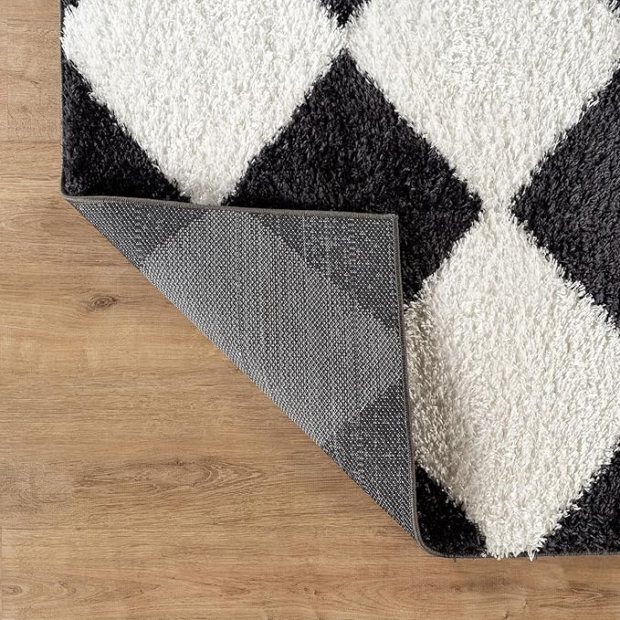 Rugshop Diamond Wave Pattern Shag Runner Rug Anthracite Dark Gray 2' 3" x 8' Perfect for Hallways, Kitchens, or Behind The Sofa