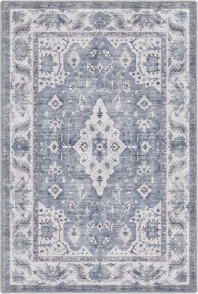 LUMI Washable Area Rug 8x10 for Living Room, Ultra Soft Stain Resistant Carpet with Non Slip Rubber Backing, Non-Shedding Low Pile Rugs for Bedroom, Dining Room, Indoor, Office